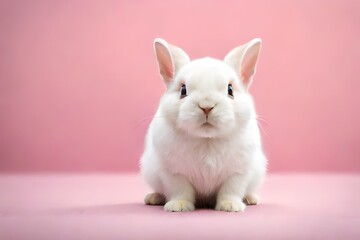 Fototapeta na wymiar white rabbit on pink background