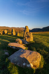 Ancient stone circle (Castlerigg) at sunset.  Keswick, Cumbria
