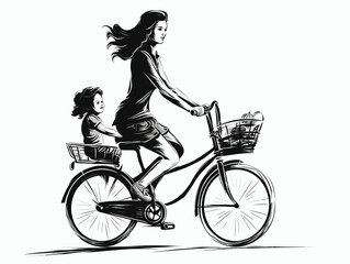 Obraz premium Mother With Bike In The Style Of Dynamic Line Work
