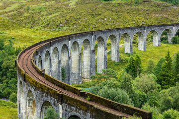 A rare, curved rail viaduct (Glenfinnan, Scotland)