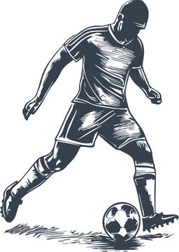 Soccer player depicted as a simple monochrome vector image with ball
