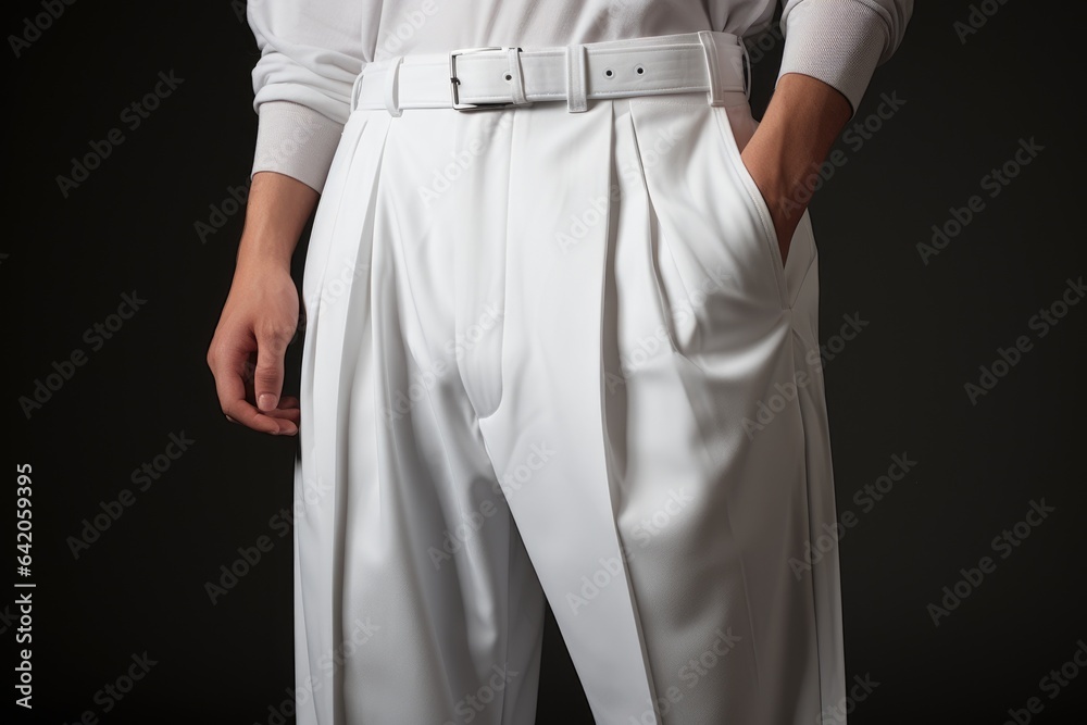 Wall mural wide white pants mockup on unrecognizable male model , ai generated