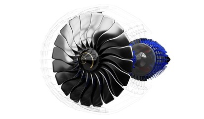 Jet engine inside - on white background - 3D illustration