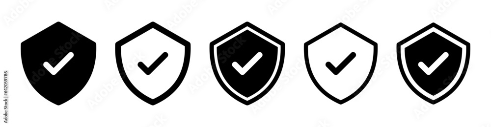 Poster Shield check mark icon or security shield protection icon with tick symbol. web vector icon set