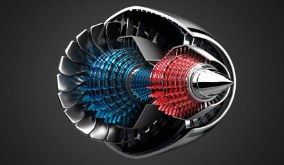 Jet engine inside - on grey background - 3D illustration