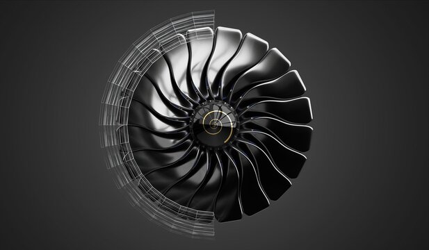 Jet engine on grey background - 3D illustration