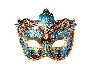 Female or Male Carnival Mask with Golden ornaments. The new year part of colorful mask isolated on white background.