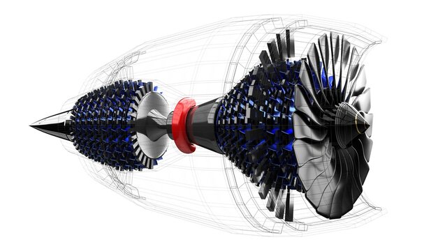 Jet engine inside - on white background - 3D illustration
