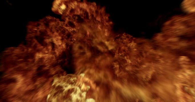 Powerful Explosion. Flames Moving Forward To The Camera. 4K VFX Element.