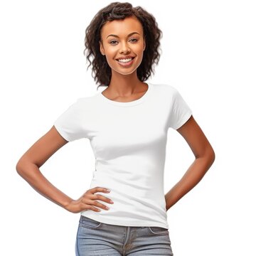 Young woman wearing a white casual tshirt for mockup design, AI Generated