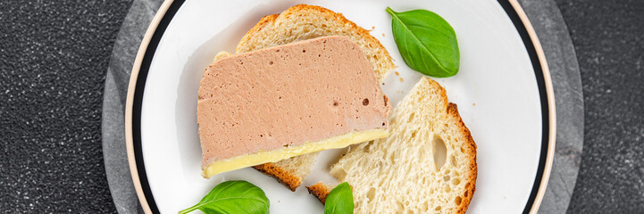pate duck mousse portioned slice appetizer meal food snack on the table copy space food background rustic top view