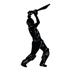 Cricket Player Silhouette, Bat Swing.