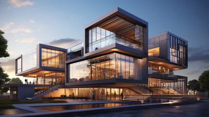 Fototapeta na wymiar Modern office building concept 3d rendering.