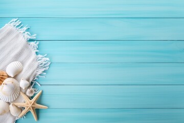 Beach Accessories On Blue Plank - Summer Holiday Banner