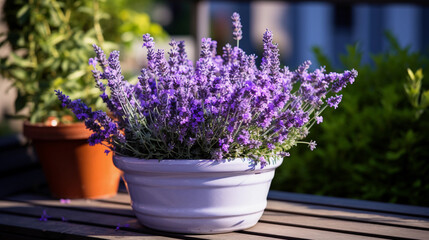 Lavender Flowers Thriving in a Potted Garden, Aromatic Elegance Enriching Home Horticulture