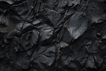 Black rock texture. Dark granite crushed wall background. Rouch gravel surface pattern. Generative AI volcanic ground - obrazy, fototapety, plakaty