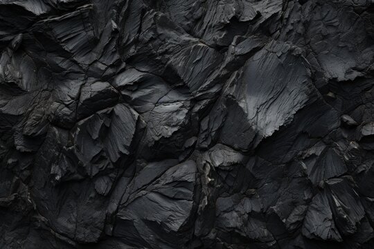 Black rock texture. Dark granite crushed wall background. Rouch gravel surface pattern. Generative AI volcanic ground