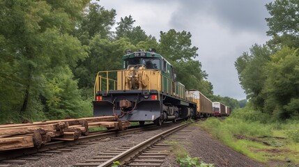 Fototapeta premium Tree Laying Over Rails, Braking Train, generative AI