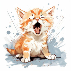 cute ginger kitten meows, yawns and sings a song
