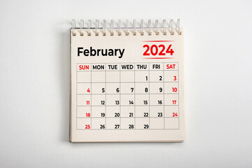 February 2024. One page of annual business monthly calendar on white background. reminder, business...