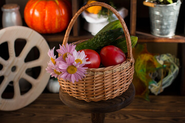 Autumn pumpkin decor. Halloween, harvest of orange pumpkins