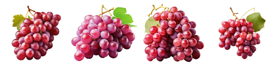 Fototapeta premium Fresh red grapes isolated on a transparent background with clipping path