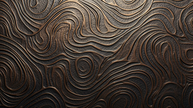 curvy embossed bronze metal background. Modified Generative Ai image.