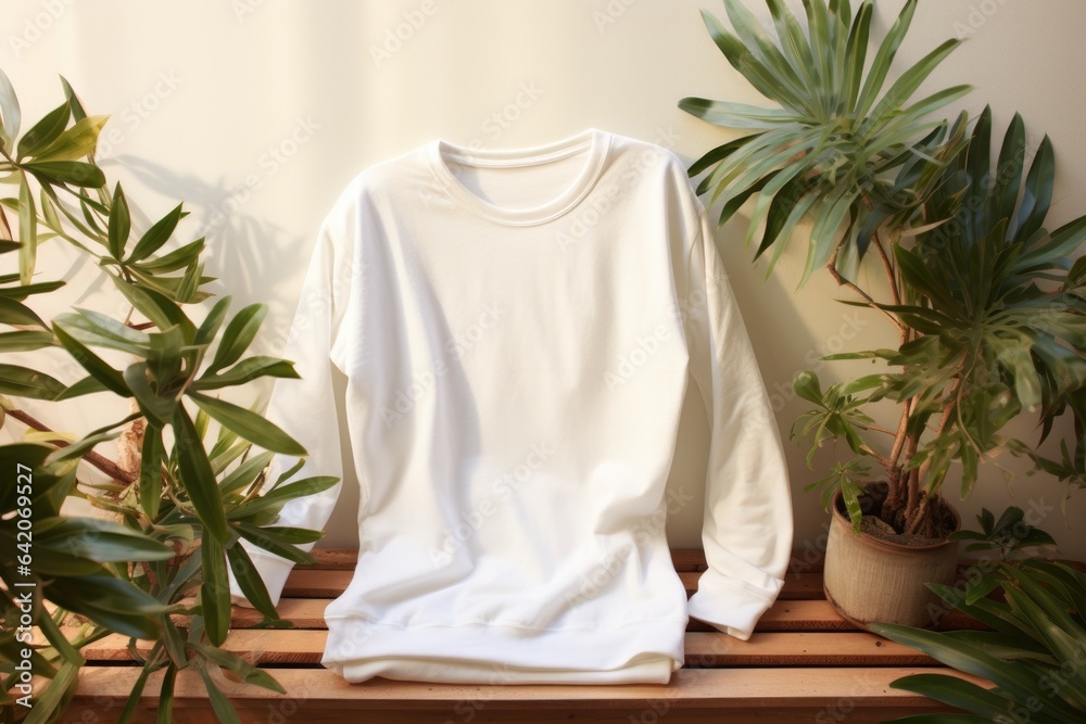 Wall mural white blank sweatshirt on pastel background, ai generated - Wall murals