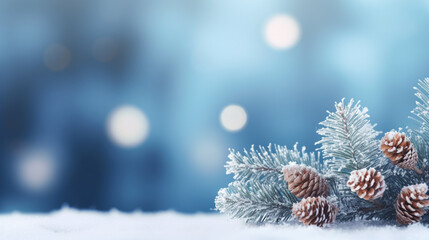 christmas background with fir branches and cones, legal AI

