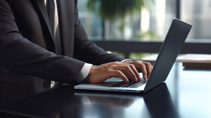 businessman working with laptop close-up, legal AI