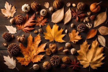 autumn leaves and acorns