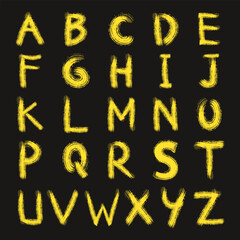 Yellow brushstroke grunge letters. hand-drawn grunge alphabet