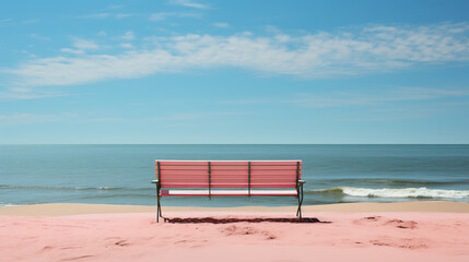 Pink Park bench looking at ocean,