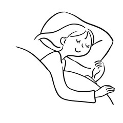 すやすやと眠る若い女性　線画