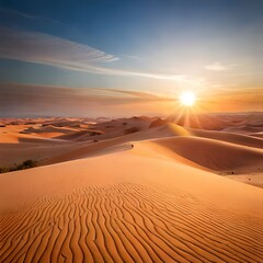 Fototapeta na wymiar Sand dunes in the Sahara Desert at amazing sunrise, Merzouga, Morocco.AI generated