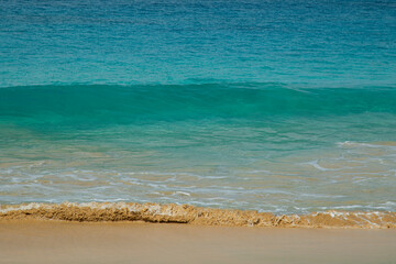 Beautiful beach in Maio Island in Cape Verde. With their soft sands, azure waters, and tranquil ambiance, they offer a serene tropical paradise.
