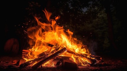 burning wood in the forest Created with AI