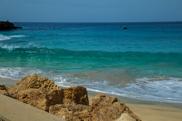 Beautiful beach in Maio Island in Cape Verde. With their soft sands, azure waters, and tranquil ambiance, they offer a serene tropical paradise.