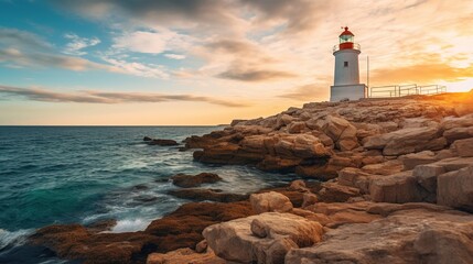 Fototapeta na wymiar lighthouse on the sea coast Created with AI