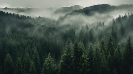 foggy forest with fog and trees Created with AI