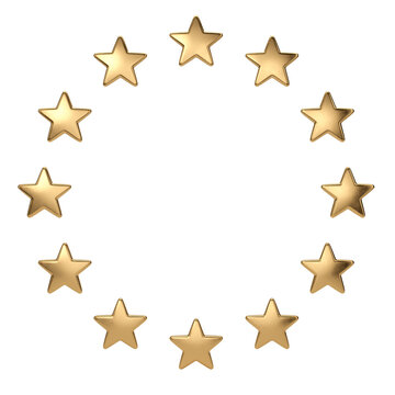 Golden stars on a white background. 3D illustration