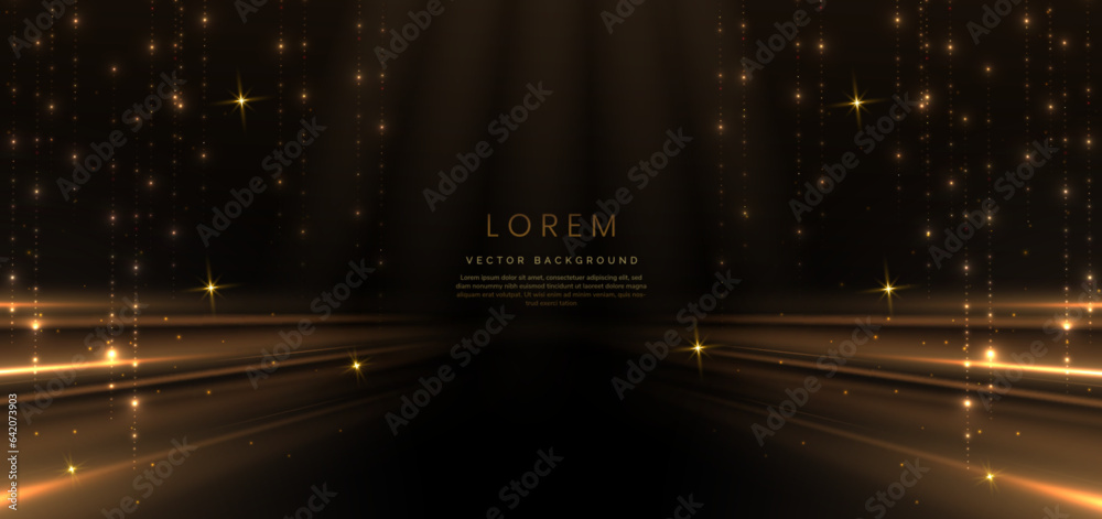 Canvas Prints elegant golden scene diagonal glowing with lighting effect sparkle on black background.