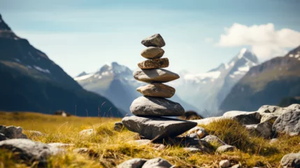 Foto op Canvas Stacked stones in the peaceful mountains. Generative AI © mr_marcom