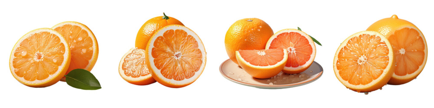 A halved fresh orange against a transparent background