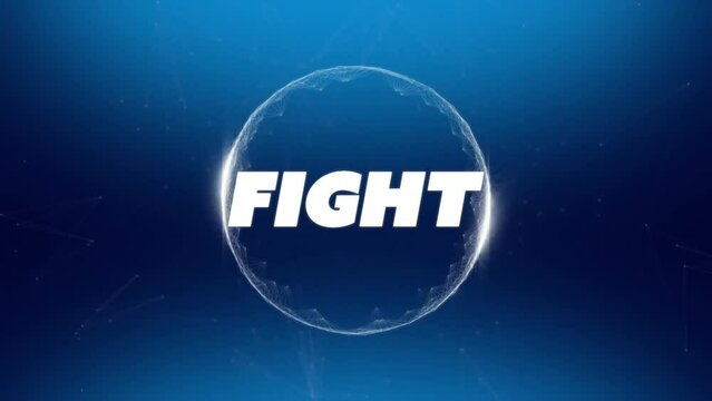 Animation of fight text in circle spinning on blue background