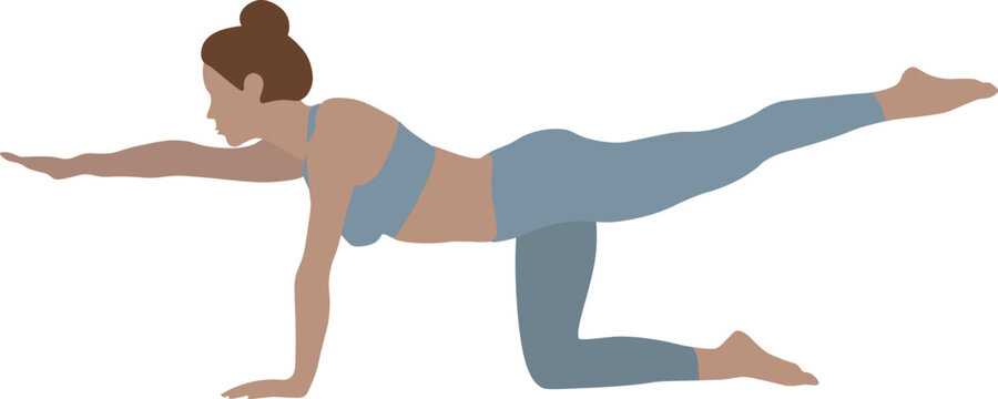 Woman doing tricky kitty yoga pose isolated on white background. Vyaghrasana pose
