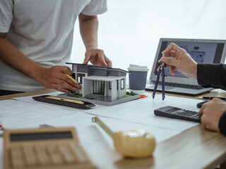 New Power House - Solar Energy, Meeting Engineer People at desk Solar Renewable Energy Planning and wind turbine technology new alternative energy development.