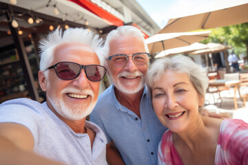 Joyful Senior Community Poses for the Camera Outdoors