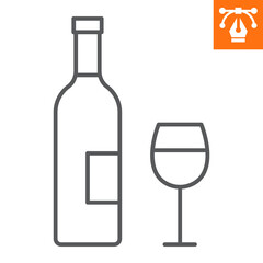 Wine bottle line icon, outline style icon for web site or mobile app, thanksgiving and alcohol, wineglass vector icon, simple vector illustration, vector graphics with editable strokes.