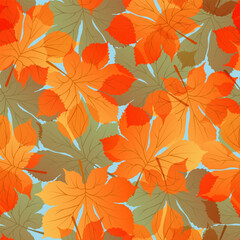 Seamless pattern with hand drawn autumn chestnut leaves.
